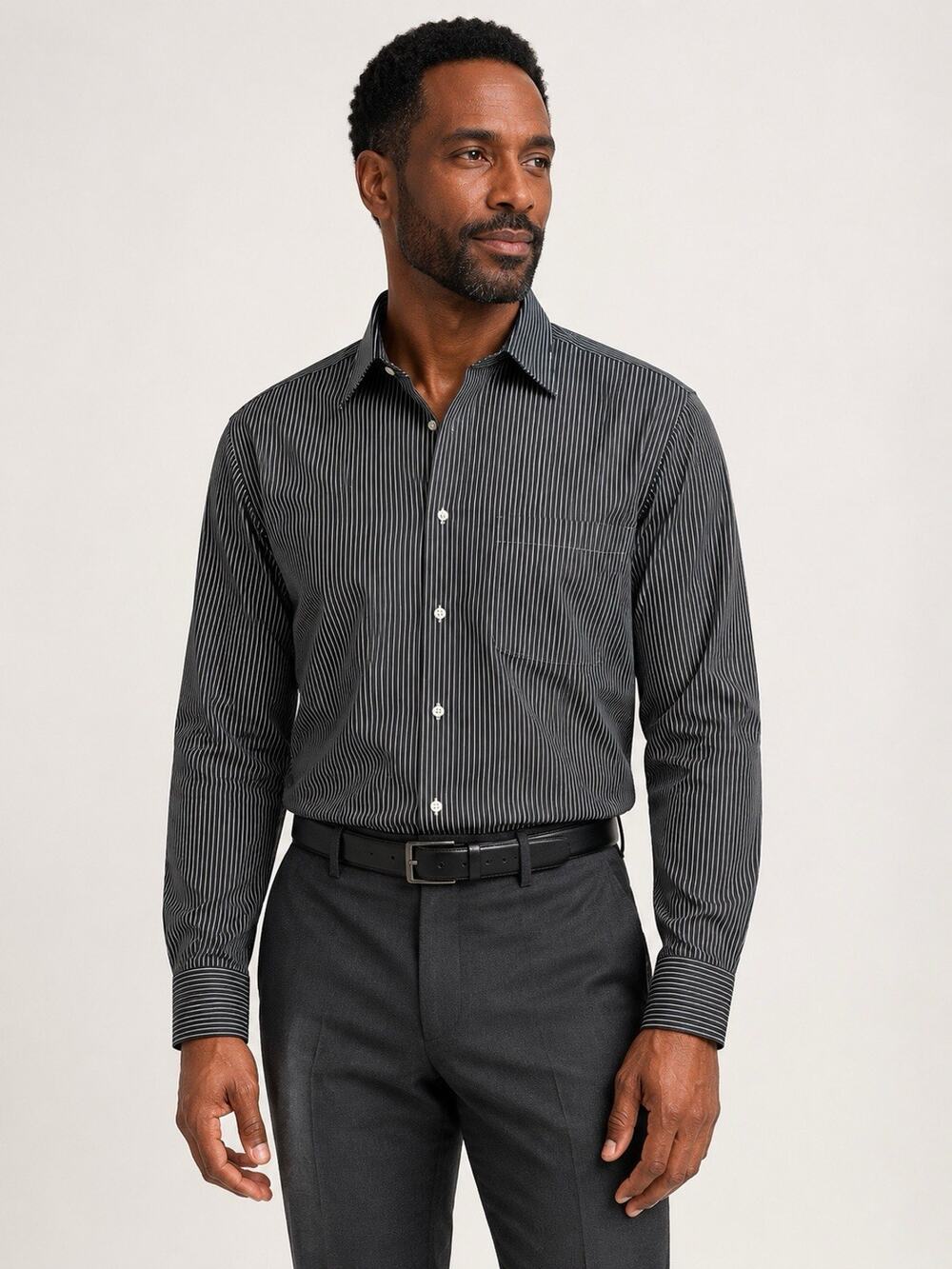 Brioni Dress Shirt Men’s Large Black White Striped Cotton Neiman Marcus Italy
